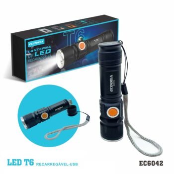 EC6042   mini LANTERNA TÁTICA LED T6  (C/ porta USB recarregável)