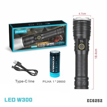 EC6252  LANTERNA RECARREGÁVEL “LED W300” (BATERIA.26650)