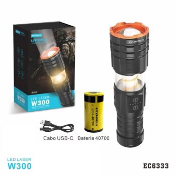 EC6333  LANTERNA LED LASER  “W300 + LED FILAMENTO” (Bateria 40700)