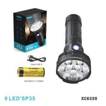 EC6339  LANTERNA HOLOFOTE 9 LED'S “P35” (RECARREGÁVEL)