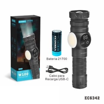 EC6342  LANTERNA  LED LASER  “W100 + LED COB” c/  imã magnético (Bateria 26650)