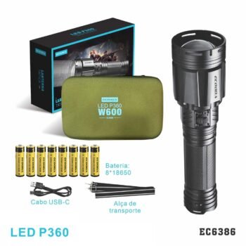 EC6386  LANTERNA LED P360- BATERIA RECAREGAVÉL, (COM ALÇA DE  TRANSPORTE)