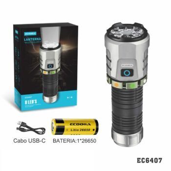 EC6407  LANTERNA “8*LED’S XTE”  bateria 26650 de 3000mAh