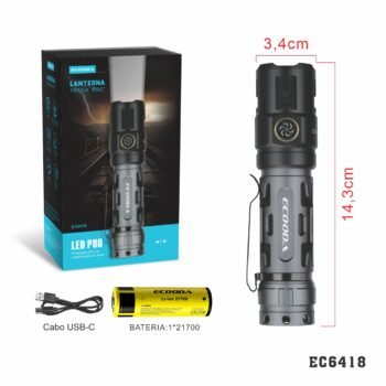 EC6418  LANTERNA TÁTICA “EDC” Bateria  Recarregável 21700 4000 mAh